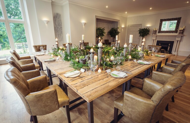 Wedding table decoration at The Forest Side hotel in Grasmere